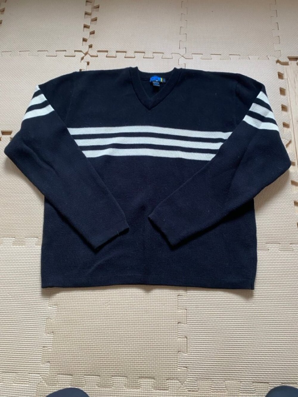 Vintage J.Crew Sport Black White Striped V-Neck Sweater M
